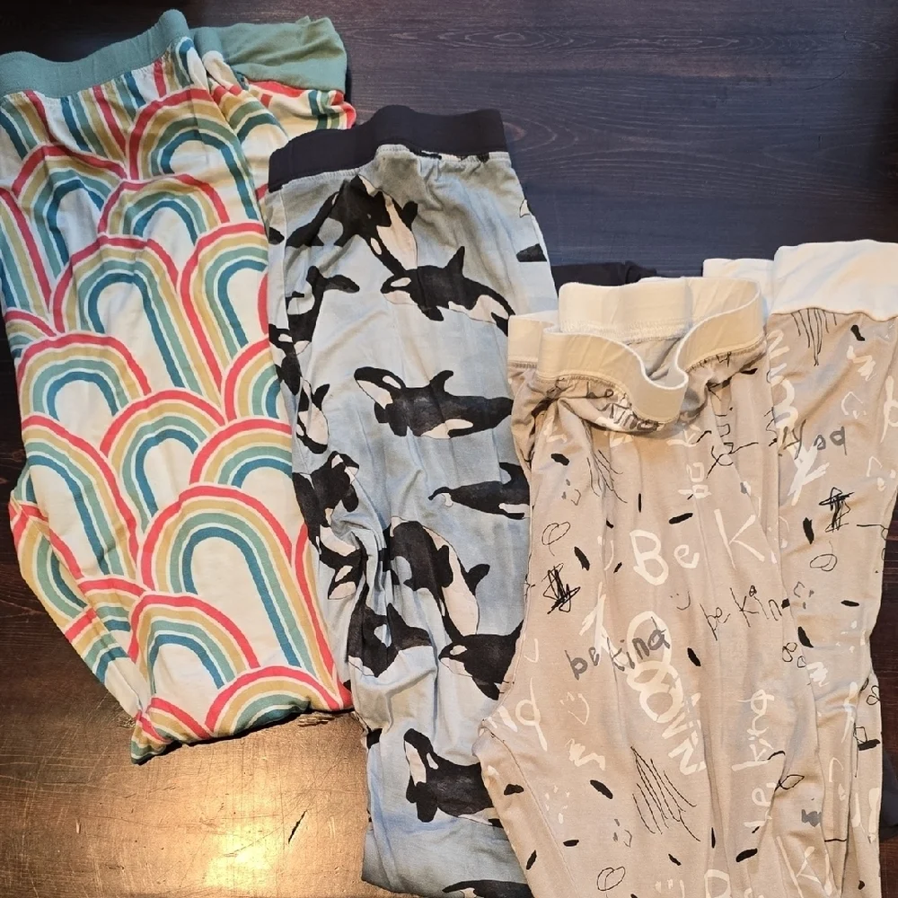 ​The Simple Seed Bamboo Pajama Pants Set - 3 Pairs - Rainbows & Orcas - Size 12/
